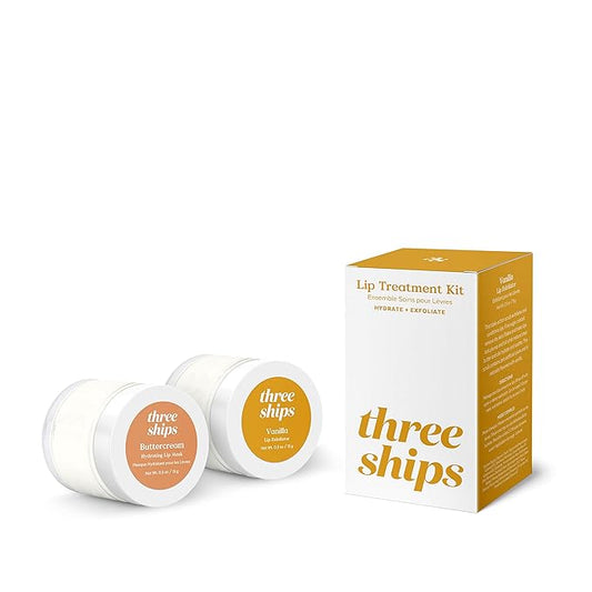 Three Ships Lip Treatment Kit - Buttercream Hydrating Lip Mask and Vanilla Lip Exfoliator – Soothing Natural Lip Care for Dry, Damaged Lips – As Seen on Dragons’ Den, 2 x 15g-Velvo Beauty