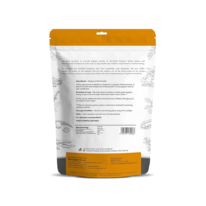 100% Organic Certified Aritha Powder (Soap Nut Powder) 227g /0.5 LB/ 08oz - Organic Hair Cleansing and Conditioning Product-Velvo Beauty