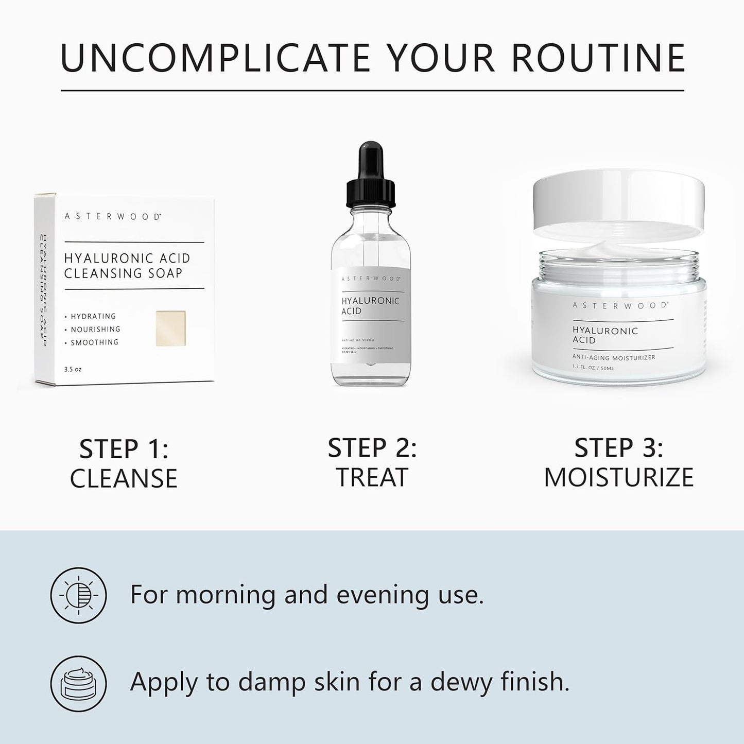 Asterwood Hyaluronic Acid Moisturizer - Anti-Aging, Wrinkle Reducing, Moisturizing, Hydrating - Fragrance-Free, Non-Comedogenic - 1.7 Fl Oz-Velvo Beauty