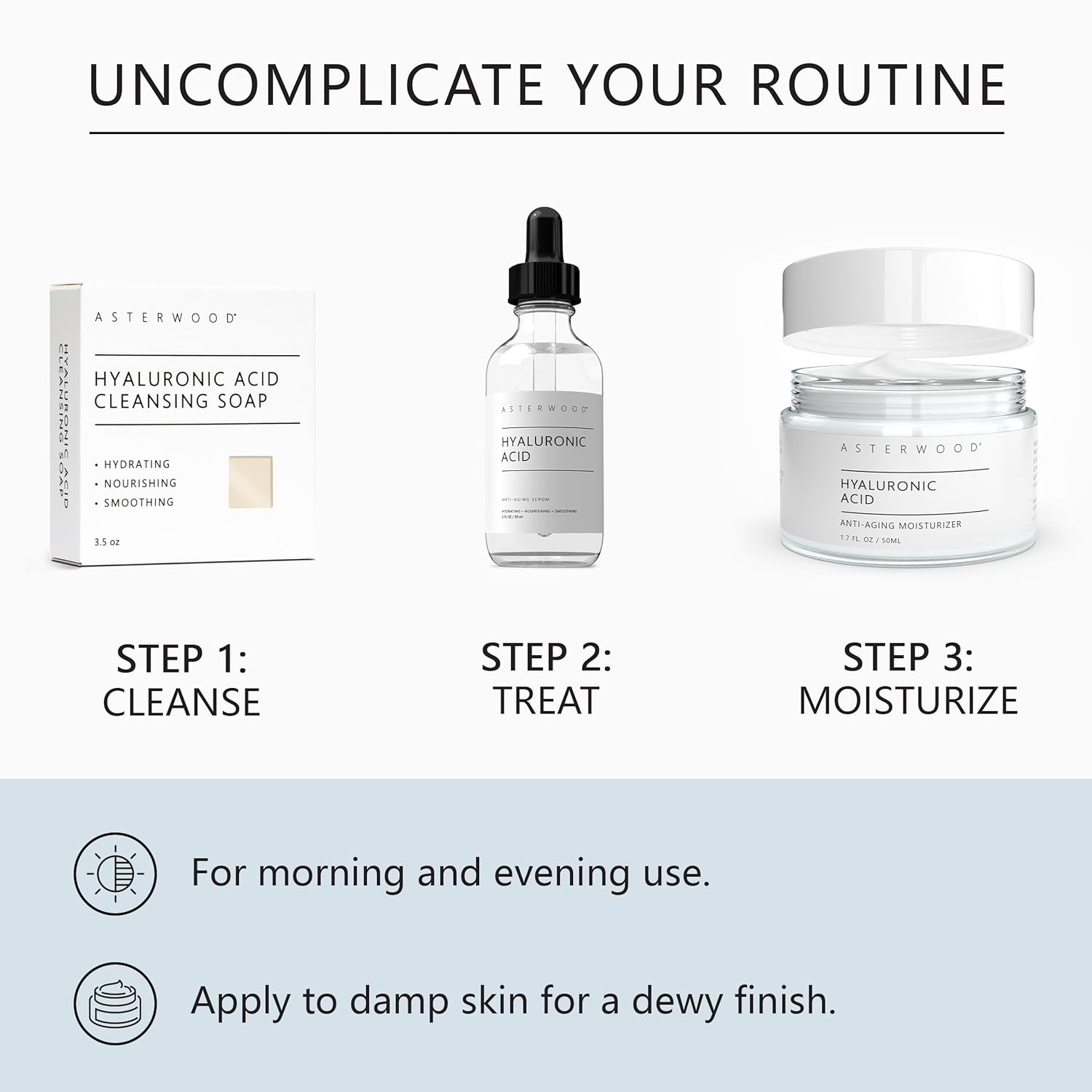 Asterwood Hyaluronic Acid Moisturizer - Anti-Aging, Wrinkle Reducing, Moisturizing, Hydrating - Fragrance-Free, Non-Comedogenic - 1.7 Fl Oz-Velvo Beauty