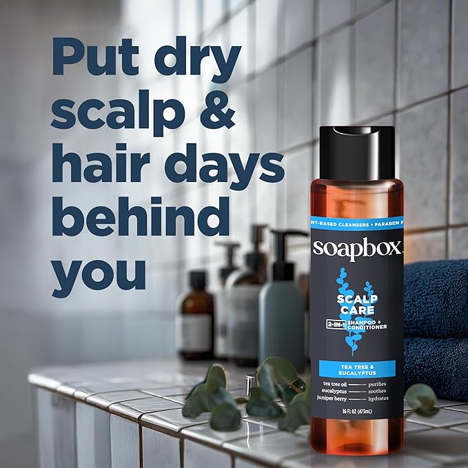 Soapbox Men's Scalp Care 2 in 1 Shampoo and Conditioner For Men, Natural Mens Shampoo and Conditioner, Tea Tree & Eucalyptus, 16oz-Velvo Beauty