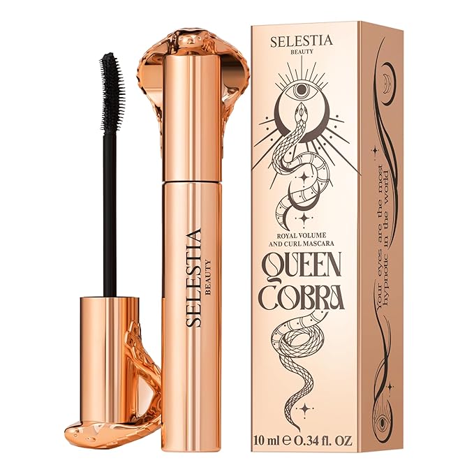 Black Mascara Queen Cobra – Volumizing, Curling, Lengthening – Soft Brush for Smooth Application – Long-Lasting & Weather-Proof – 0.34 fl.oz. - Made in Italy-Velvo Beauty