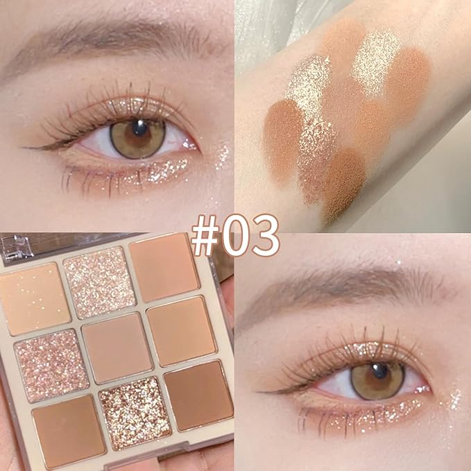 Erinde 9 Colors Eyeshadow Palette, Matte Shimmer Glitter Eye Shadow Makeup Palette, Highly Pigmented Long Lasting Waterproof, Natural Neutral Nude Eyeshadow Makeup Pallet, Milk Latte Color-Velvo Beauty