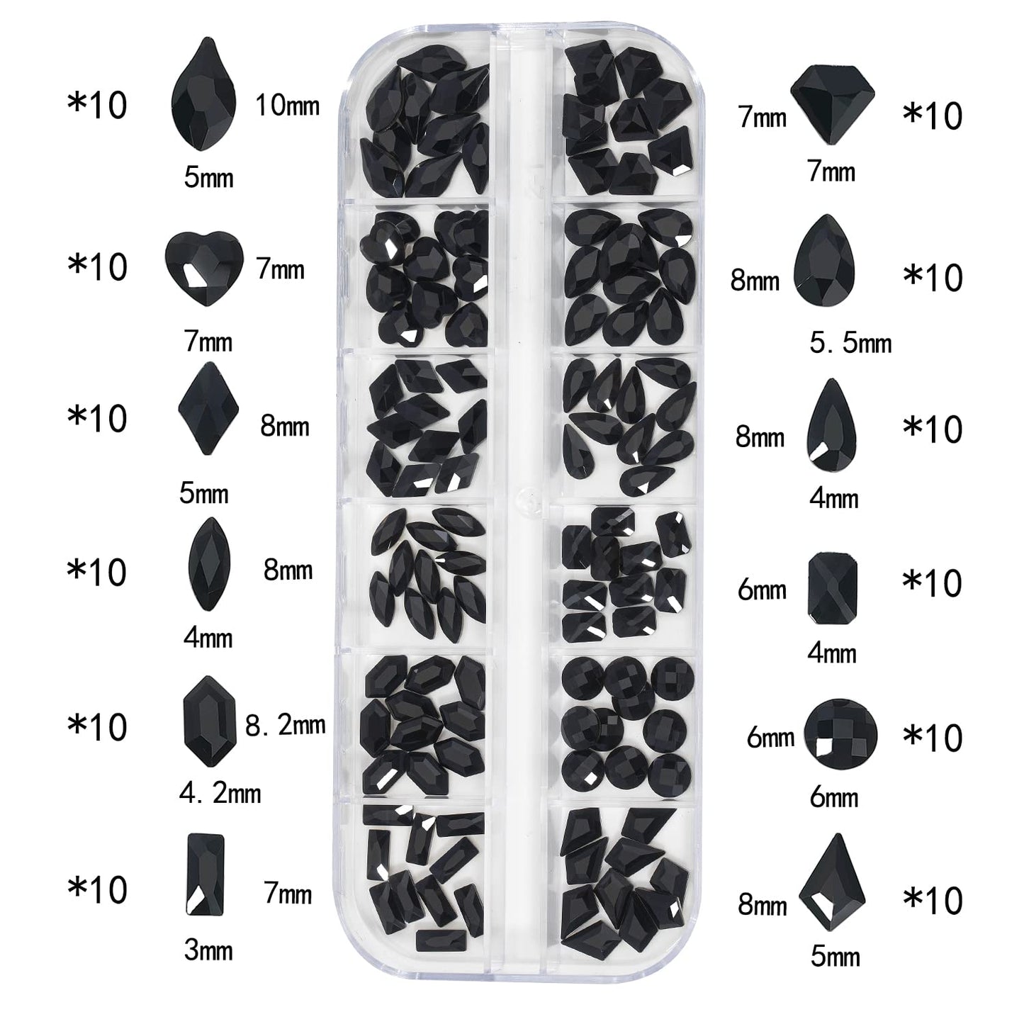 HNUIX Nail Rhinestones - 3D Multi Shape Size Crystal, Black Nail Gems, Flat Back, with Kit, for Nail Art, DIY Decorations-Velvo Beauty