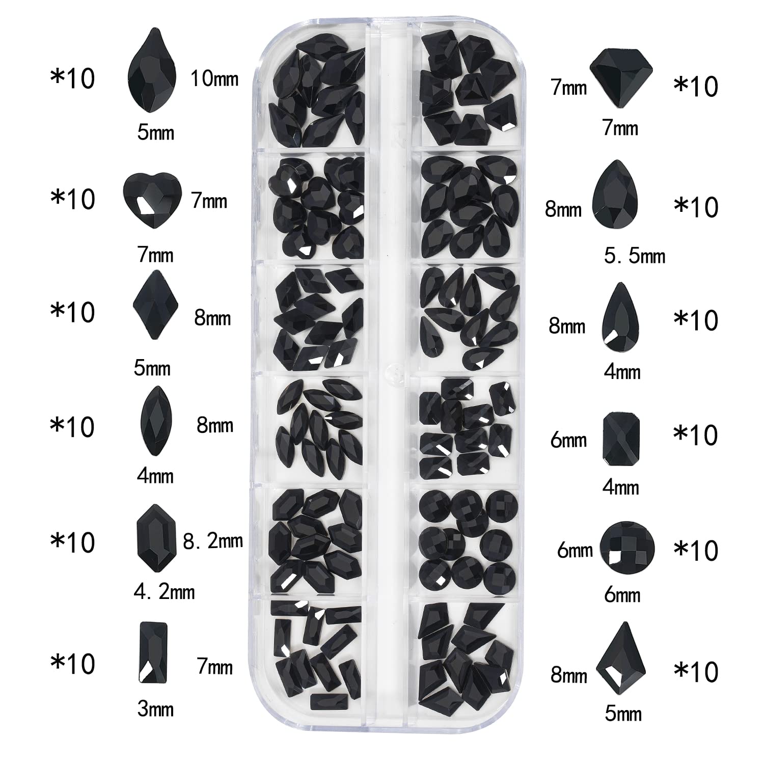 HNUIX Nail Rhinestones - 3D Multi Shape Size Crystal, Black Nail Gems, Flat Back, with Kit, for Nail Art, DIY Decorations-Velvo Beauty
