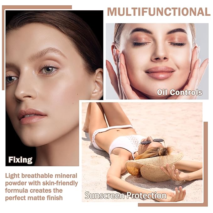 Mineral Sunscreen Setting Powder Mineral Brush Powder SPF 35 PA+++ Oil Control Matte Effect Lightweight Breathable Translucent Powder Setting Powder Sunscreen Makeup for Face with Brush-01 Translucent-Velvo Beauty