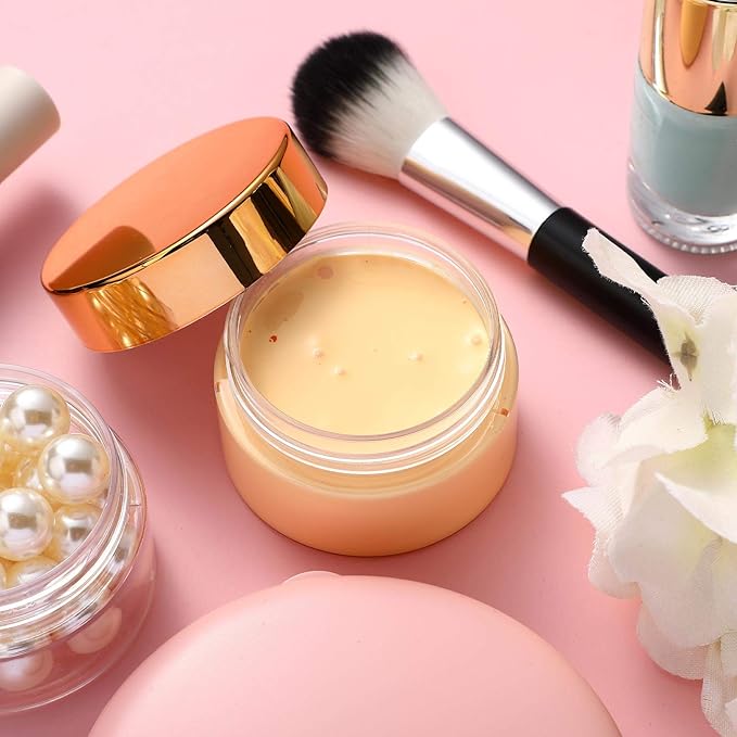 SATINIOR 24 Pieces Empty Clear Plastic Jars with Lids Round Storage Containers Wide-Mouth for Beauty Product Cosmetic Cream Lotion Liquid Butter Craft and Food (Gold Lid,1 oz)-Velvo Beauty