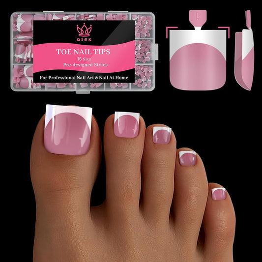 Toe Nail Press Ons French Tip, Sharp Square Berry Pink Pre-Designed Fake Toenail Press On for Women DIY, Soft False Acrylic Nail Extension 15 Sizes, 270 Pcs - Builder Nail Gel & Top Coat Needed-Velvo Beauty