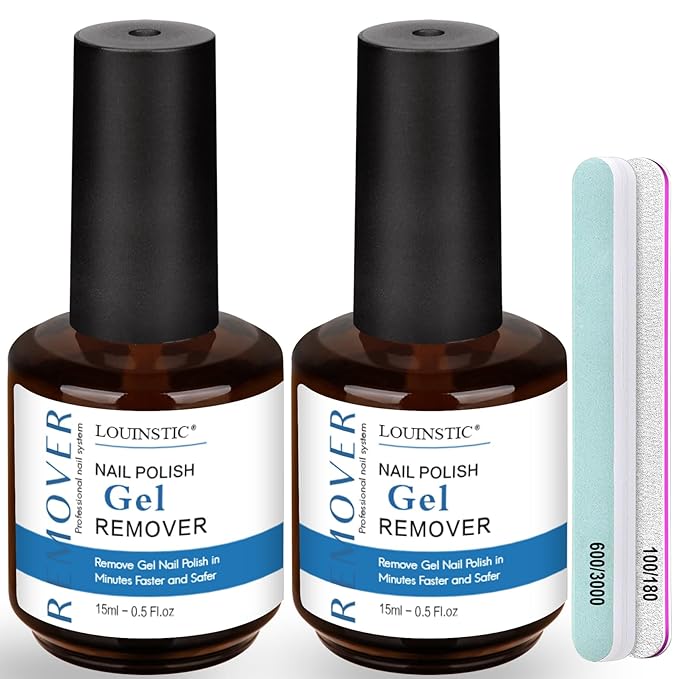 LOUINSTIC 2×15 ml Easy & Quick Gel Nail Remover Kit – Professional Gentle Acetone-Free Gel Polish Remover for Nails in 2–5 Minutes, No Soak or Foil, Includes Nail File – Home DIY Manicure & Travel-Velvo Beauty
