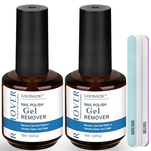 LOUINSTIC 2×15 ml Easy & Quick Gel Nail Remover Kit – Professional Gentle Acetone-Free Gel Polish Remover for Nails in 2–5 Minutes, No Soak or Foil, Includes Nail File – Home DIY Manicure & Travel-Velvo Beauty