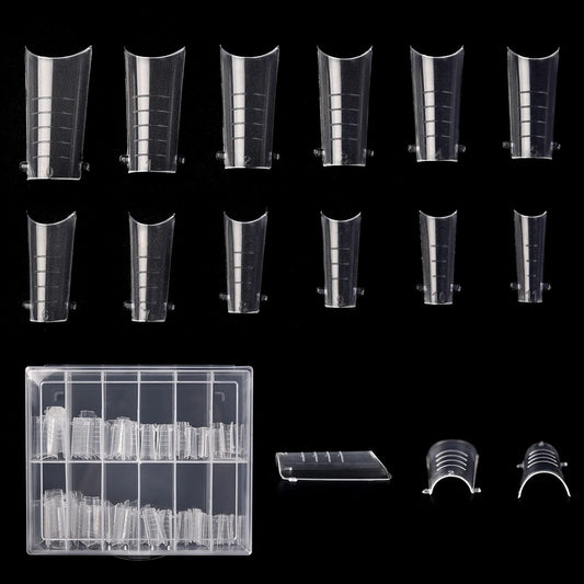 KADS 120PCS Clear Full Cover Dual Nail System Form UV Gel Acrylic Nail Art Mold Artificial Nail Tips with Scale for Extension (MODEL 7)-Velvo Beauty