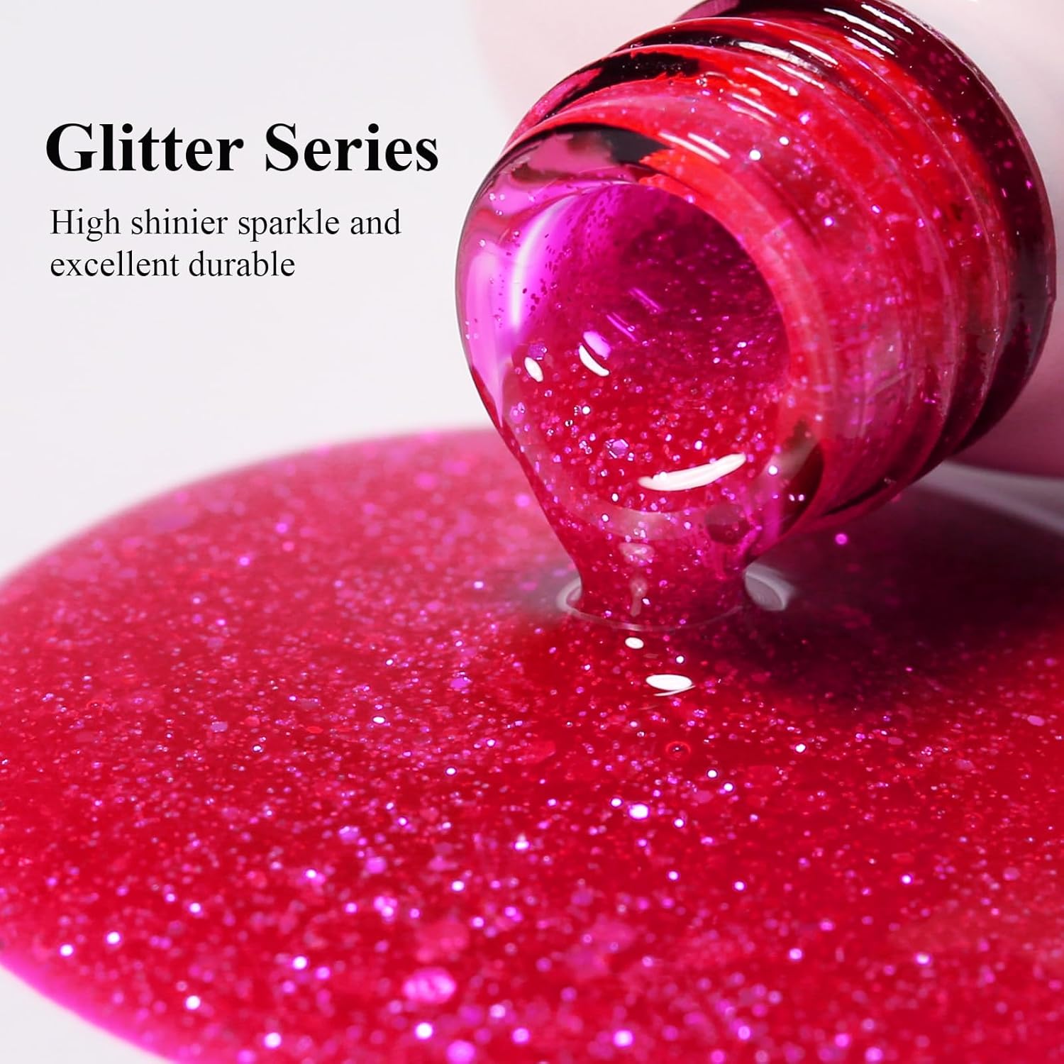 Imtiti Glitter Gel Nail Polish, Hot Pink Iridescent Glitter Gel Polish Diamond Shimmer Sparkle Soak Off UV LED Nail Gel Polish Autumn Winter Gel Polish Manicure Gel Nail Kit 10ML-Velvo Beauty