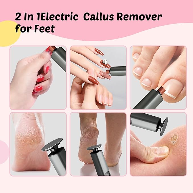 Electric Foot Callus Remover & Nail File - Electric Callus Remover for Feet, 9 Adjustable Speeds, 1800mAh Rechargeable, Portable Aluminum Body w/Type-C Charging for Home & Travel (Black)-Velvo Beauty