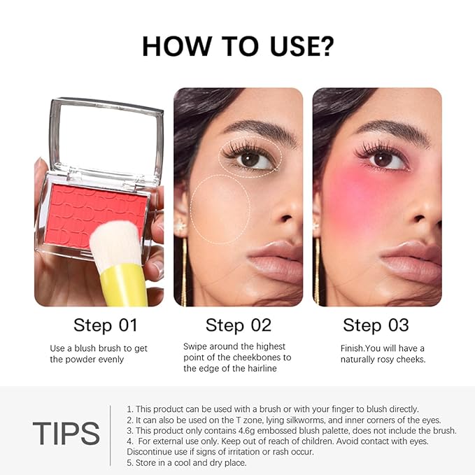 MAEPEOR Embossed Blush 6 Colors Smooth Blendable Face Blush Long-Lasting Natural Look Blush Powder Blush for Cheeks (06 Berry）-Velvo Beauty