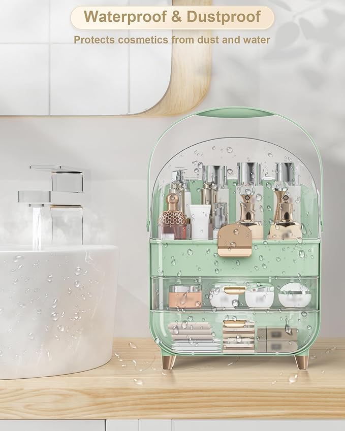 Makeup Organizer, Skincare Holder Bathroom Counter Organizer, Storage Box Cosmetic Display Cases, Teen Girl Gifts Trendy Stuff Make up Organizers for Vanity, Dresser, Countertop (Green)-Velvo Beauty