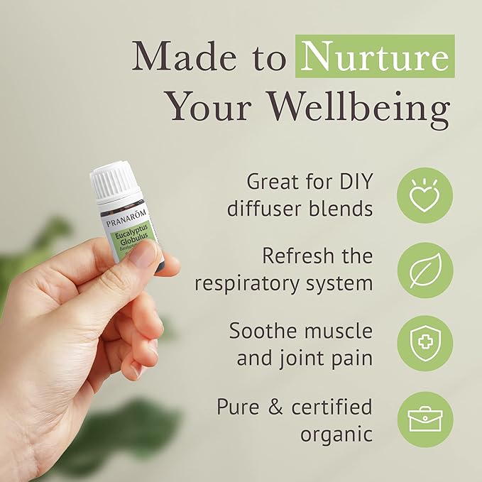 Pranarom - USDA Certified Organic Eucalyptus Globulus Essential Oil 5ml - Wellness Enthusiasts - Aromatherapy - Certified Organic Purity - 100% Pure, Non-GMO, Vegan-Velvo Beauty