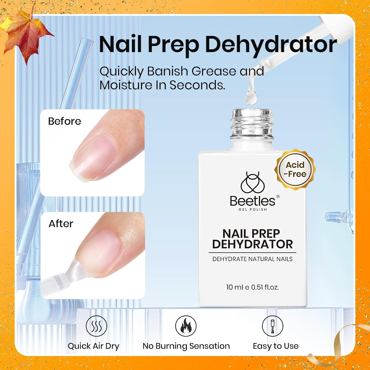 Beetles 15ml Nail Dehydrator and Primer - Acid Free & Hema-Free Natural Prep Dehydrate and Bond Primer for Acrylic Fast Dry Nail Supplies Professional Salons Halloween Set-Velvo Beauty