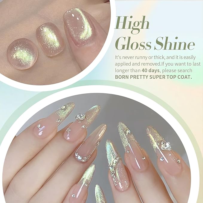 Born Pretty Cat Magnetic Eye Gel Nail Polish Shimmer Glitter Holographic Auroas Magnetic Gel Spring Summer Pink Green Blue Translucent Gel Polish Set Manicure Nail Art DIY at Home-Velvo Beauty