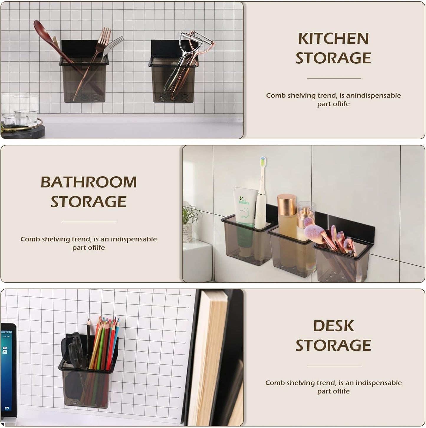 3 Pack Modern Black Metal Clear Plastic Toothbrush Holders,Toothpaste Holder Set - Kids & Adults with Wall-Mounted Metal Bathroom Organizer Set for Bathroom-Velvo Beauty