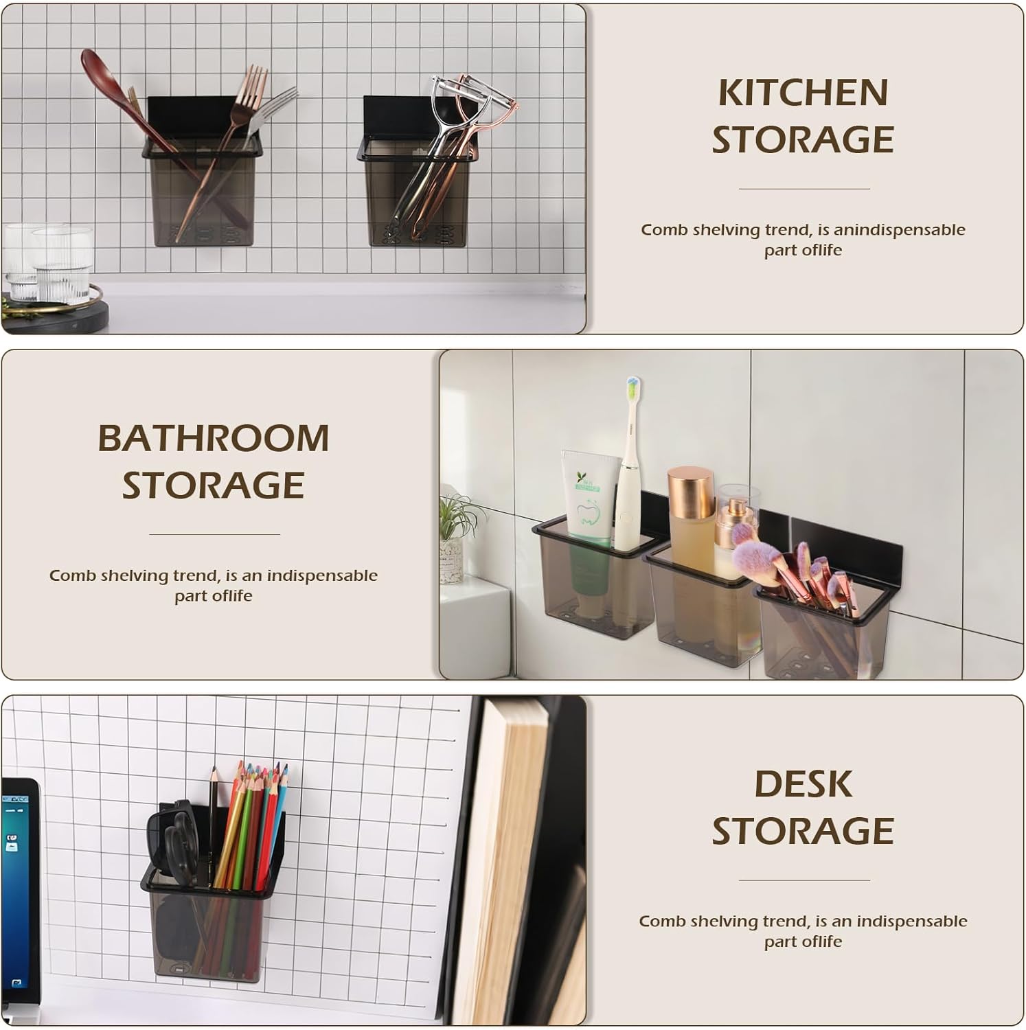 3 Pack Modern Black Metal Clear Plastic Toothbrush Holders,Toothpaste Holder Set - Kids & Adults with Wall-Mounted Metal Bathroom Organizer Set for Bathroom-Velvo Beauty