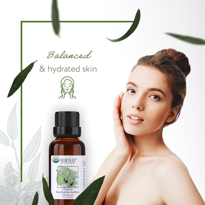 HBNO California Bottled Organic Eucalyptus Essential Oil (Radiata) 1 fl oz (30ml) - USDA Certified Organic Eucalyptus Oil - Perfect Eucalyptus Oil Essential Oil for Aromatherapy-Velvo Beauty