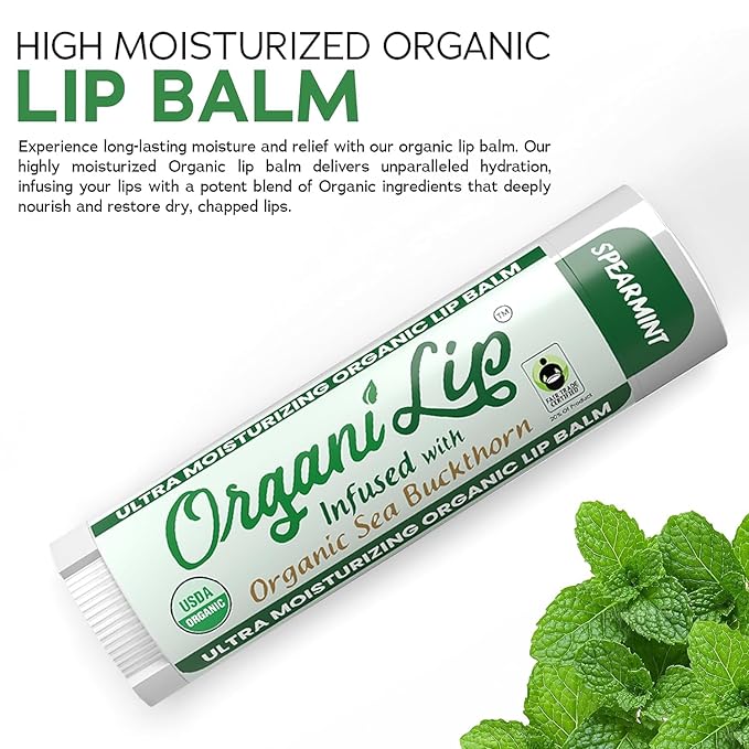 Organic Lip Balm, Spearmint Flavor, Ultra Hydrating Lip Moisturizer for Cracked or Dry Lips, Infused With Organic Sea Buckthorn, Oval Shaped Tube, USDA Certified Organic, 30 Pack-Velvo Beauty
