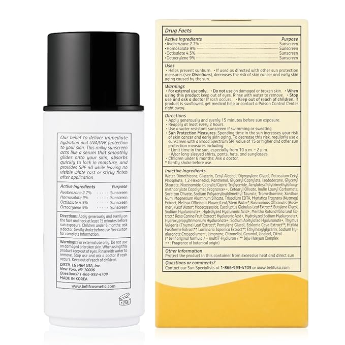 belif Milky Niacinamide Sunscreen SPF 40 – Lightweight & Invisible Sun Serum for Face with 7 Types of Hyaluronic Acid | No White Cast, Non-Comedogenic, Hydrating, Makeup-Gripping Primer (1.69 fl.oz)-Velvo Beauty