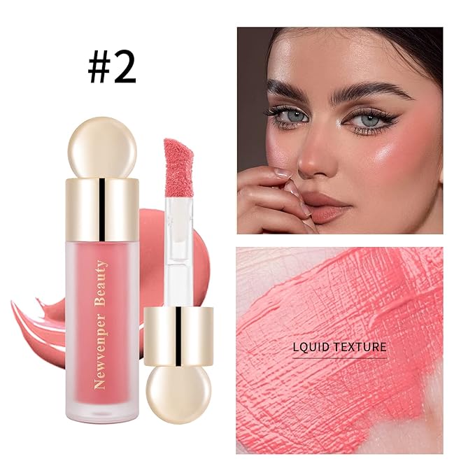 Liquid Highlighter, Liquid Blush with Face Brush Long Lasting Smooth Lightweight Smudge Proof Blush+ Highlighter-Velvo Beauty