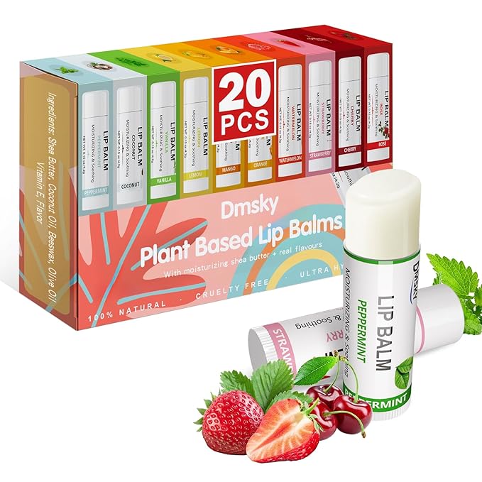 Dmsky Lip Balm Bulk,Fruit Lip Balm, Hydrating Lip Balm for Men Women Kids, 0.15 Oz, 20 count (Pack of 1)-Velvo Beauty