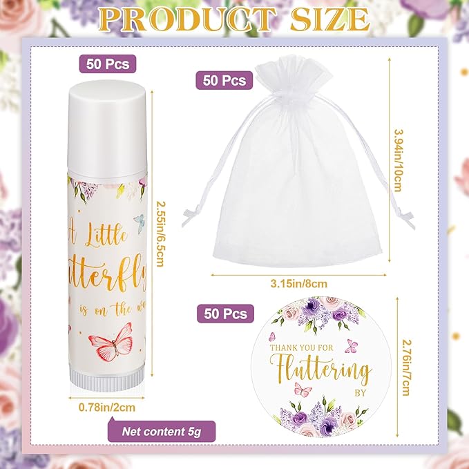 Fumete 50 Pack Butterfly Baby Shower Party Gifts Favors Bulk Lip Balms for Guests Boys Girls Neutral Gender Reveal Favors for Baby Shower Prizes Souvenirs Bags Stuffer Classroom Prizes-Velvo Beauty