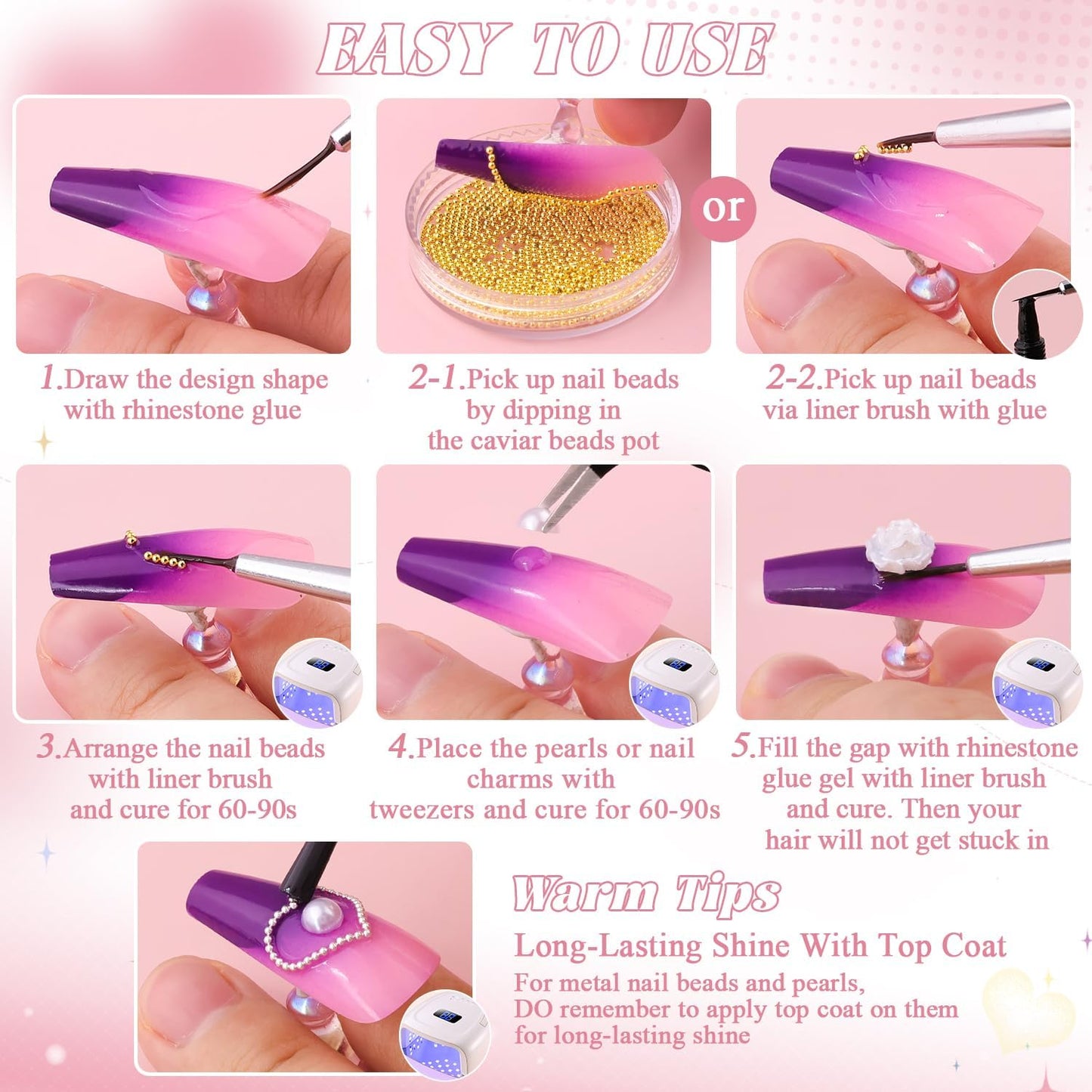 Pearls Nail Charms - White Flatback Pearls, 3D Flowers & Rhinestones Glue Gel for Nail Art-Velvo Beauty