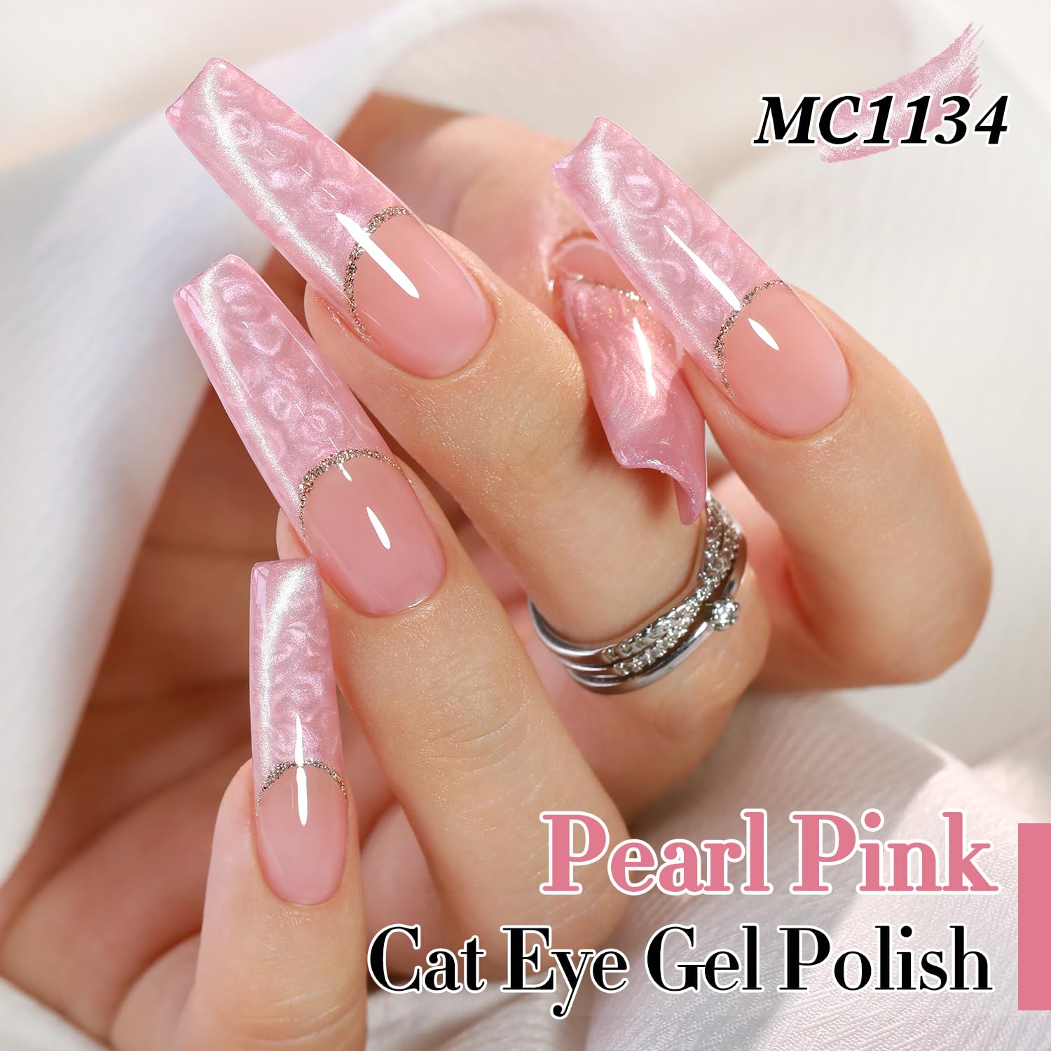 Double Rhythm 15ML Ice Glass Cat Eye Gel Polish with Magnet Holographic Glitter Shimmer Translucent Sheer Color Salon Soak Off Magnetic Nail at Home (Mermaid Pink-MC1134)-Velvo Beauty