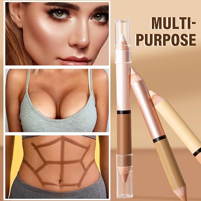 2 in 1 Cream Bronzer and Highlighter Stick,Cream Dual-Ended Highlight Contour Stick,Long Lasting & Waterproof Face Brighten Make up Pen-Velvo Beauty