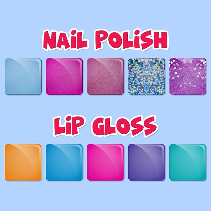 Disney Wish Sparkly Cosmetic Makeup Set for Girls with Lip Gloss Nail Polish Nail Stickers - 11 Pcs | Perfect for Parties Sleepovers Makeovers | Birthday Gift for Girls 3+ by Townley Girl-Velvo Beauty