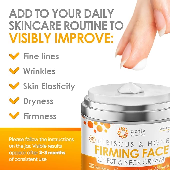 Hibiscus & Honey Firming Cream, Neck Firming Cream, Skin Tightening Cream, Skin Firming and Tightening Lotion, Reduce the Look of Neck Lines, Tightens & Smooths - With Collagen & Hyaluronic Acid 1.7OZ-Velvo Beauty