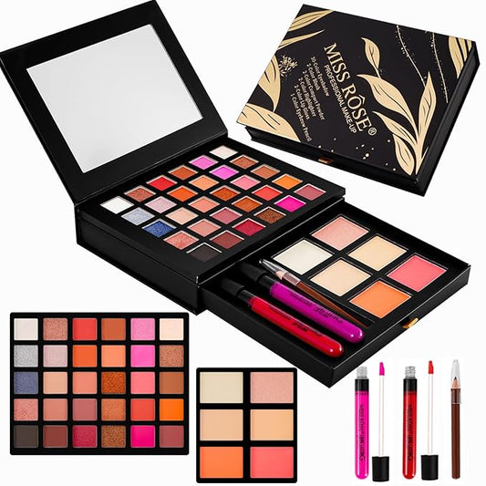 All in One Makeup Kit,Makeup Palette Includes 30 Color Eyeshadow, 2 Color Highlighter，2 Color Pressed Powder，2 Color Blusher，2 Pcs lip gloss，1 Pcs Eyepencil, Mirror,Makeup Gift Set for Women (017Y)-Velvo Beauty