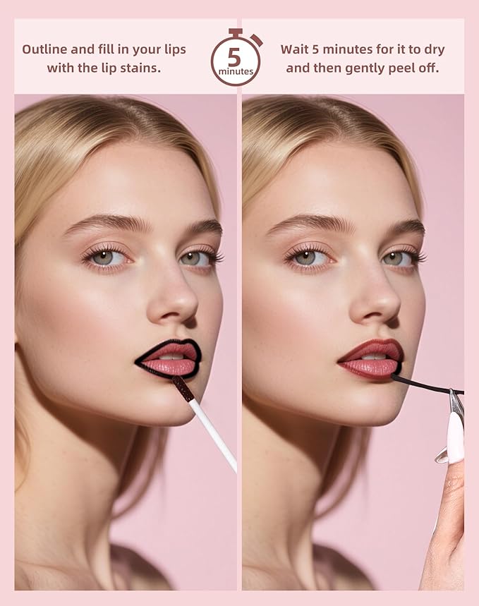 KIMUSE Peel Off Lip Stain, Long Lasting Lip Stain Peel Off with Tweezer, Waterproof Lip Liner Stain, Transfer-Proof, Highly Pigmented Color, Matte Finish-Velvo Beauty
