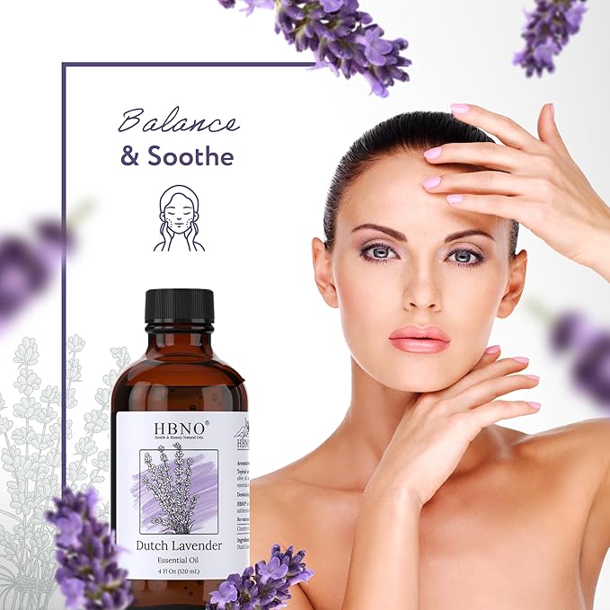 HBNO California Bottled Dutch Lavender Essential Oil 4 fl oz (120ml) - Natural Lavender Oil for Skin, Perfect for Cleaning, Aromatherapy, DIY & Diffuser-Velvo Beauty