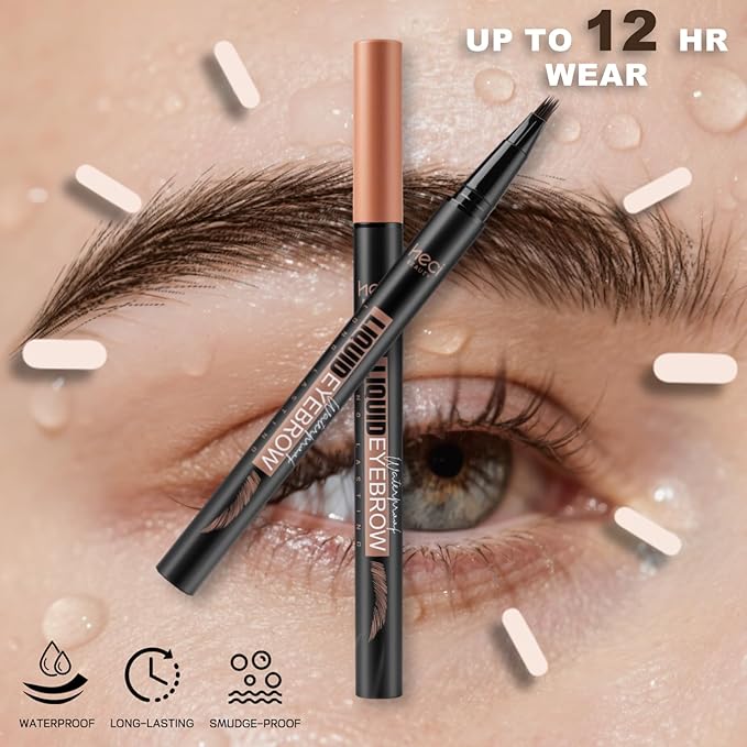 Microblading Eyebrow Pen - Waterproof Liquid Eyebrow Pencil with Angled Eyebrow Brush, Shapes & Fills Hair-Like Looking Brows, Lasts All-Day,Eye brow Pencil for Women and Girls Makeup,Brown-Velvo Beauty
