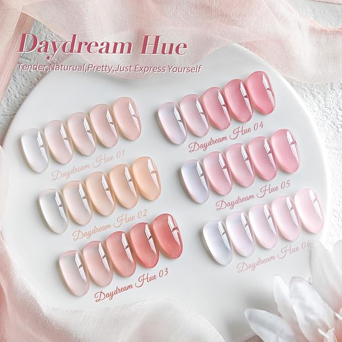 Born Pretty Jelly Pink Gel Nail Polish Set,Nude Pink Translucent Gel Polish,6 Transparent Sheer Colors Soak Off U V Light Cure Gel Polish Kit Nail Art Manicure DIY Kit Home Salon 7ML-Velvo Beauty