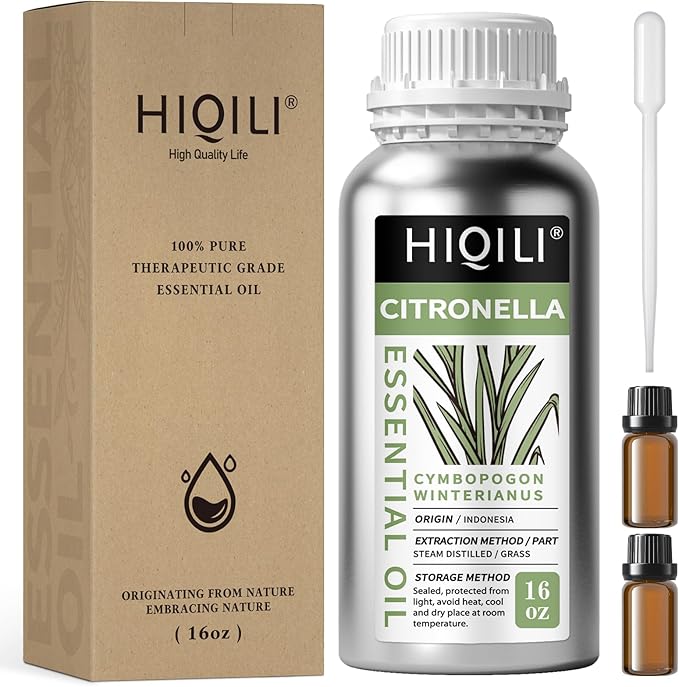 HIQILI 16 Fl Oz Citronella Oil for Homemade Sprays, Add to Diffuser, 100% Pure and Natural Undiluted-Velvo Beauty