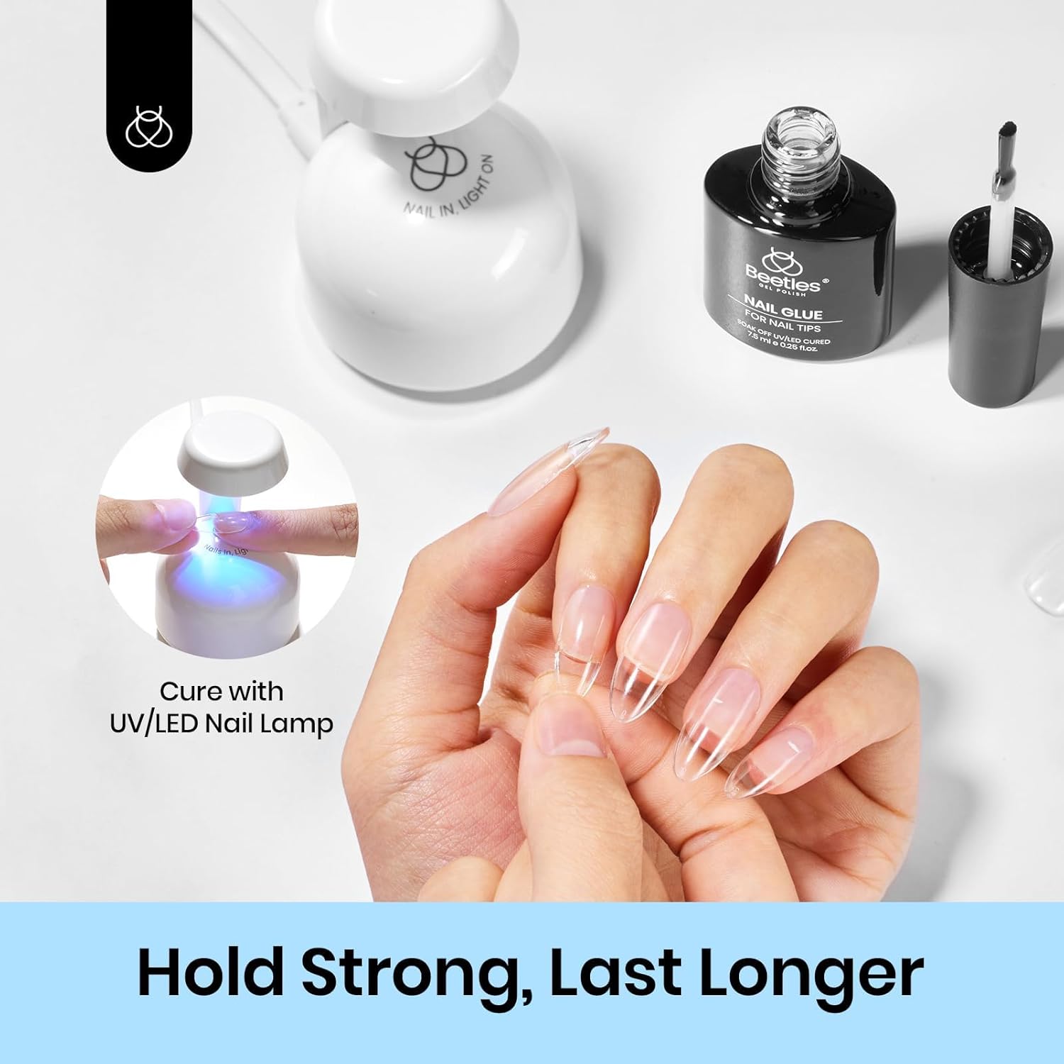 beetles Gel Polish 9 in 1 Gel Nail Glue for Clear Acrylic Nails Tips, Long Lasting Super Strong Brush Nail Glue for Fake Nails, Base Blooming Nail Gel, New Safe Formula, U V Light Cure-Velvo Beauty