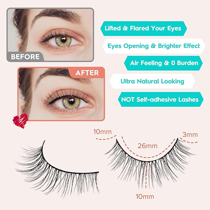 Natural Wispy Cat Eye Lashes - 3D Volume C Curl Eyelashes With Thin Band - 10mm Short Lashes - 7 Pairs-Velvo Beauty