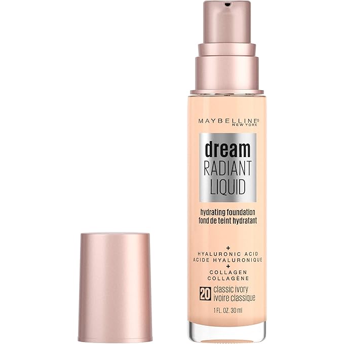 Maybelline Dream Radiant Liquid Medium Coverage Hydrating Makeup, Lightweight Liquid Foundation, Classic Ivory, 1 Count-Velvo Beauty