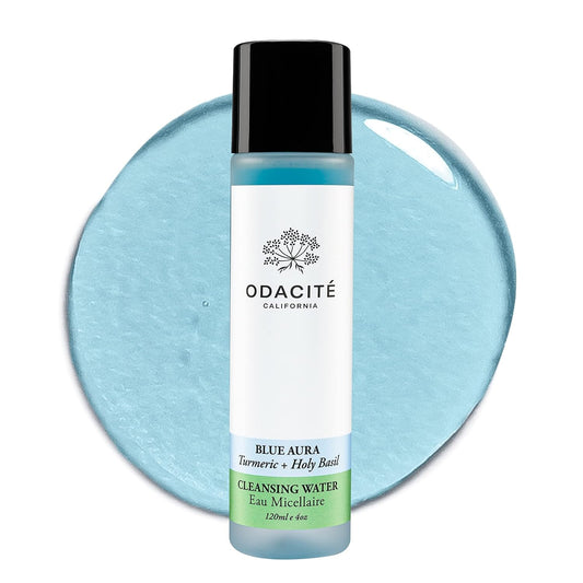 ODACITE Odacité Facial Cleanser with Foam - Blue Aura Cleansing Water Facial Wash with Neem, Holy Basil & Turmeric - No-Rinse Micellar Water Removes Pollution, Impurities & Makeup, 4.0 fl. Oz-Velvo Beauty