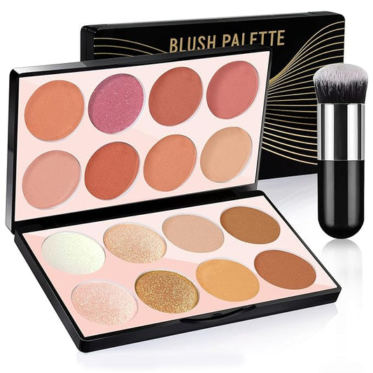 16 Colors Blush Contour Highlighter Makeup Palette, All-in-One Shimmer Silky Matte Mineral Blush Powder Palette, Face Sculpting Bronzer Blusher Illuminator Palette for a Natural Glowing-Velvo Beauty