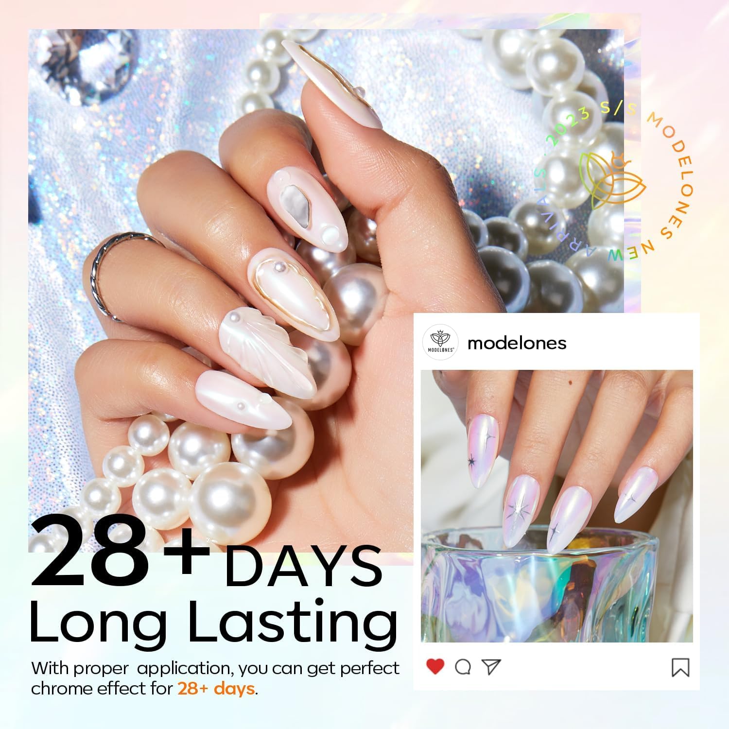 modelones Chrome Nail Powder Pearl Chrome Powder for Nail Magic White Glazed donut Chrome Nail Powder Mirror Effect Holographic Aurora Iridescent Pearlescent Manicure 4 Colors 1g or 0.5g/Jar-Velvo Beauty