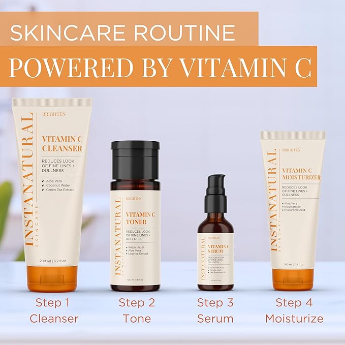 InstaNatural Vitamin C Cleanser and Moisturizer Kit, Brightens, Reduces the Look of Fine Lines and Uneven Texture, with Aloe Vera and Botanical Extracts-Velvo Beauty