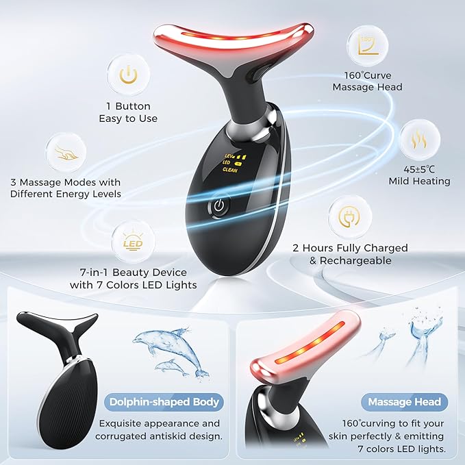 7-in-1 Deplux Face Neck Massager for Skin Care at Home, Facial Massager Glossy Black-Velvo Beauty