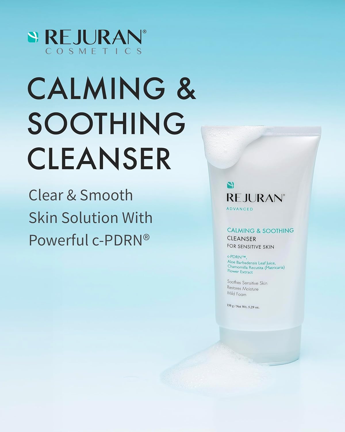 REJURAN® Advanced Calming & Soothing Cleanser, c-PDRN® - Gentle Gel Face Wash Suitable for Sensitive Skin, Effectively Retains Moisture (5.29 oz)-Velvo Beauty